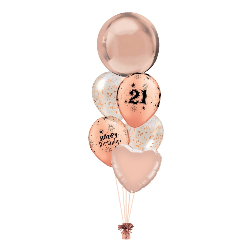 Age 18 or 21 Sparkling Confetti Rose Gold Balloon Arrangement
