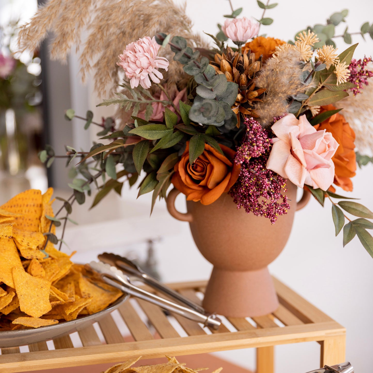 Centrepiece Floral Footed Bowl - Fresh of Artificial Flowers