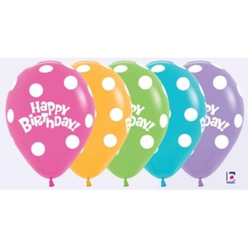 5 x Happy Birthday Polka Dots Latex Balloons