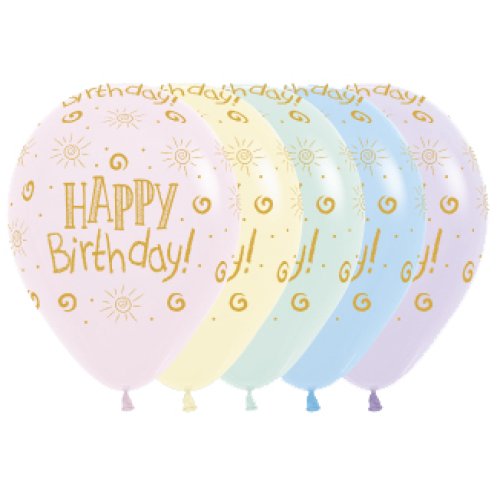 5 x Happy Birthday Sunshine Pastel Matte Latex Balloons