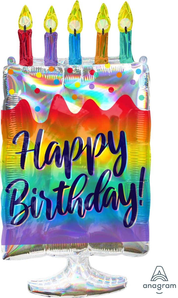 Shape Holographic Iridescent Happy Birthday Cake