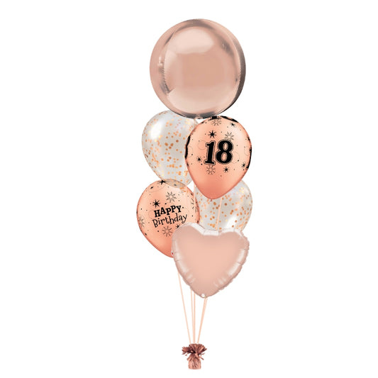 Age 18 or 21 Sparkling Confetti Rose Gold Balloon Arrangement