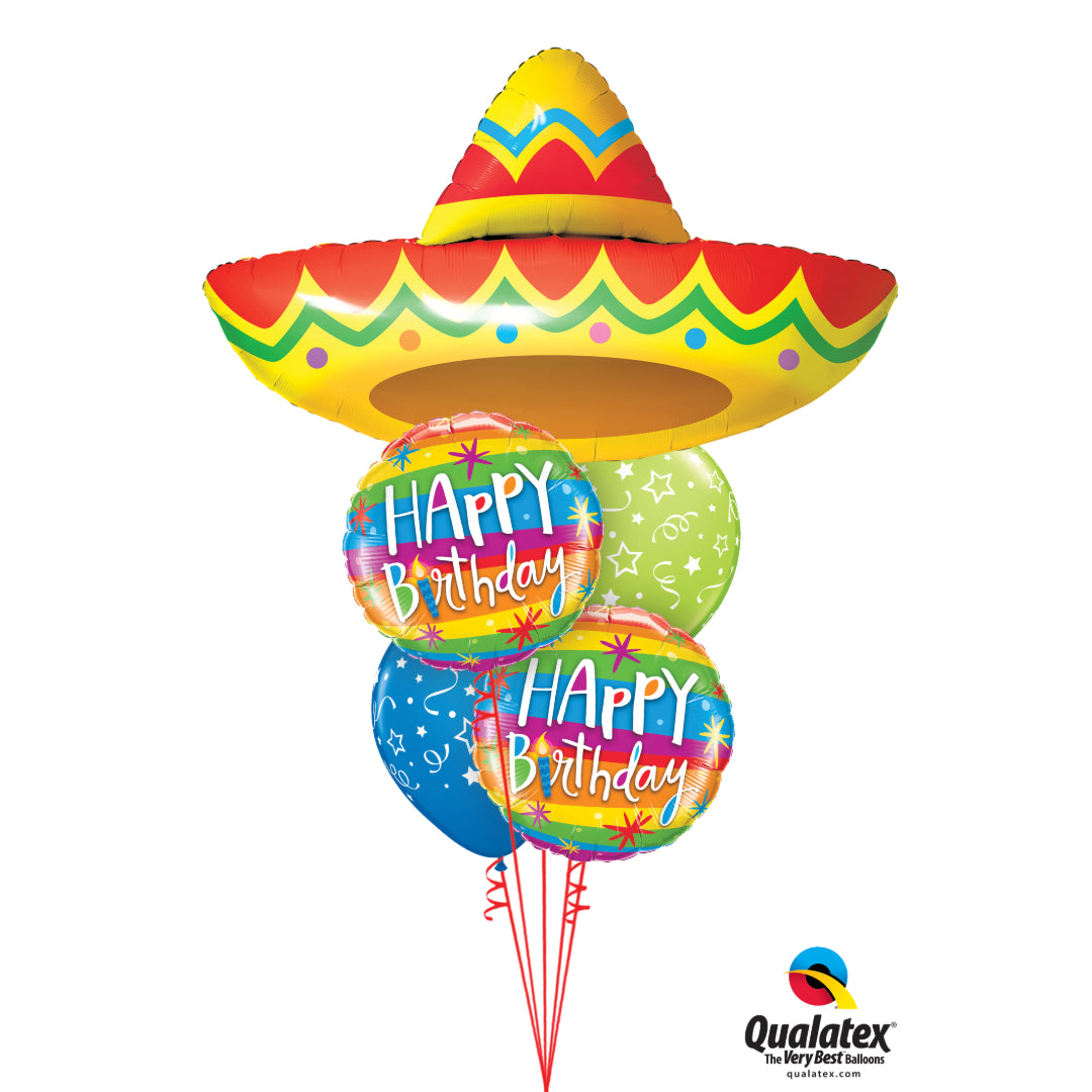 Fiesta Happy Birthday Sombrero Balloon Bouquet