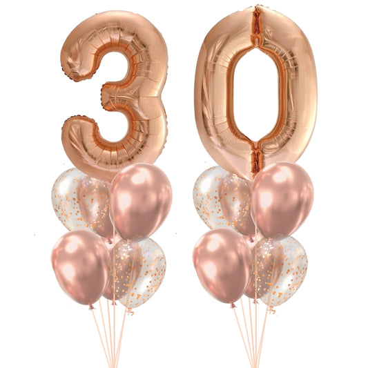 Double Number Pair Rose Gold Balloon Arrangements | Available in Any Combination of Numbers