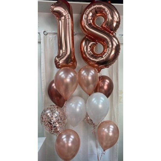 Double Number Rose Gold Confetti Balloon Bouquets