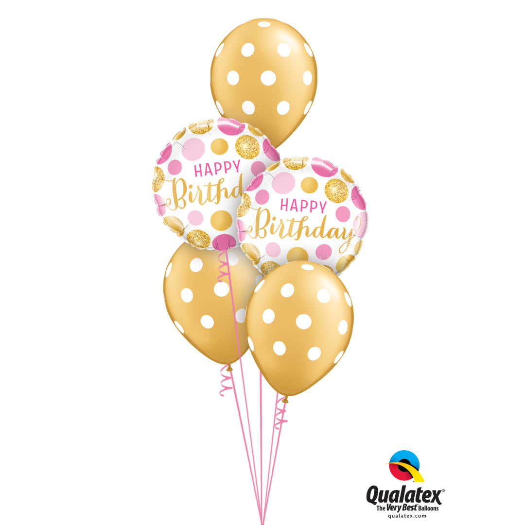 Gold & Pink Birthday Polka Dots Balloon Bouquet