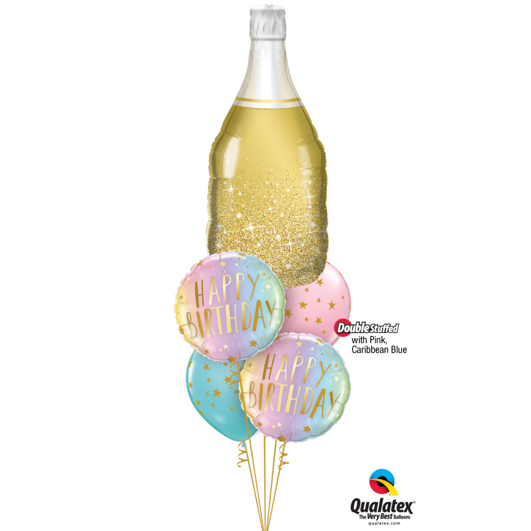 Golden Champagne Happy Birthday Balloon Bouquet