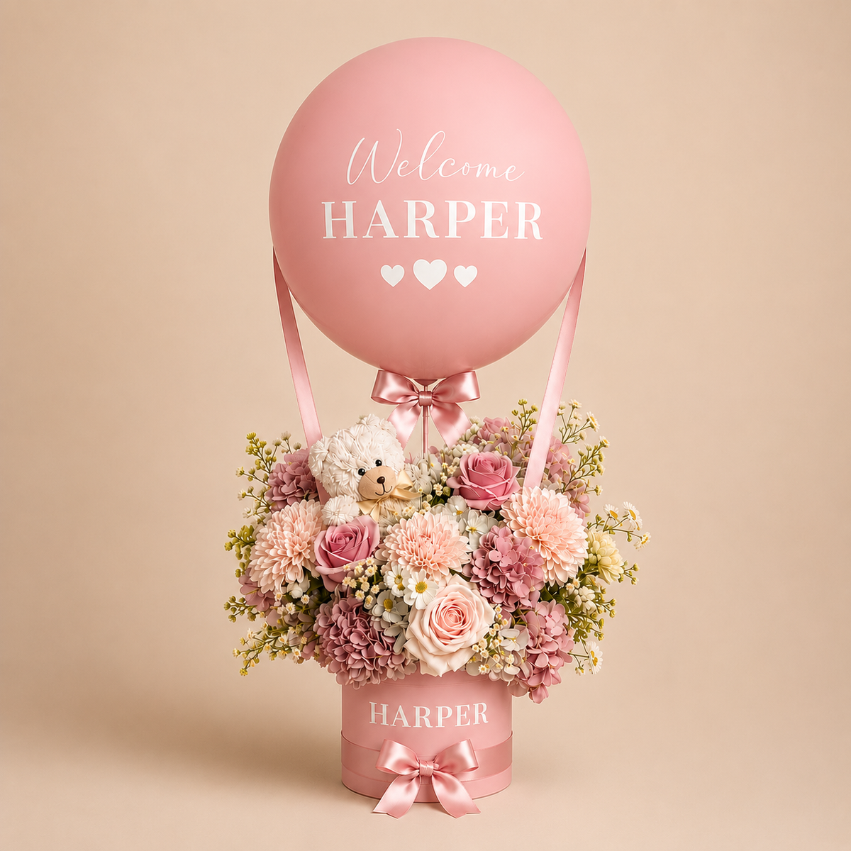 Personalised Hot-Air Balloon Flower Arrangement
