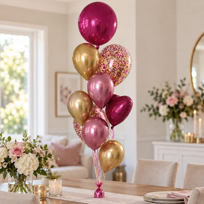 Pink & Gold Confetti and Orbz Balloon Arrangement