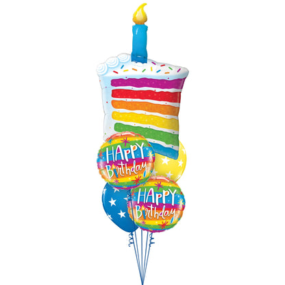 Rainbow cake birthday balloon gift with foil and latex balloons