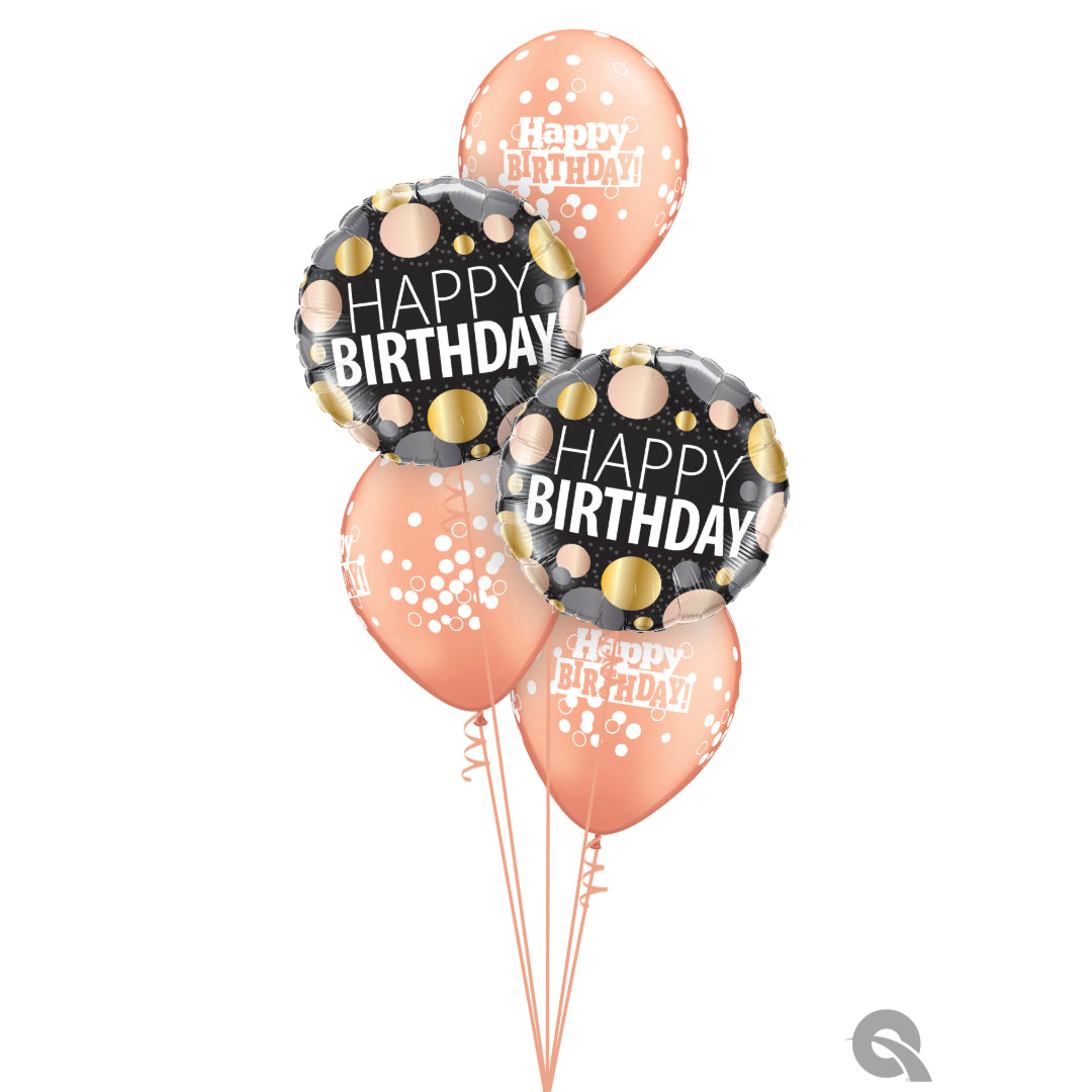 Rose Gold & Black Happy Birthday Balloon Bouquet