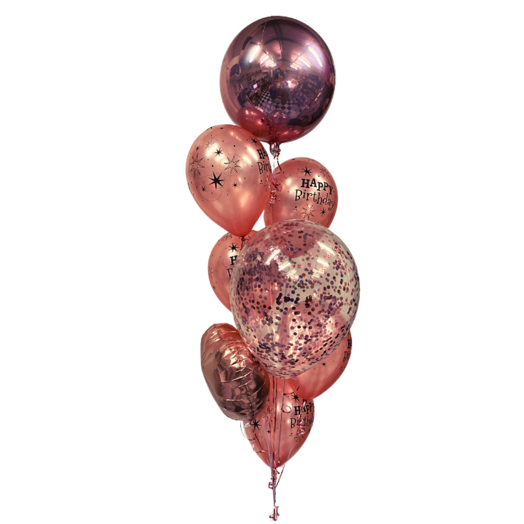 Rose Gold Orbz Happy Birthday Balloon Bouquet