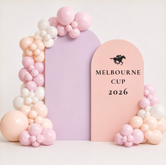 Melbourne Cup Double Arch Backdrop & Balloon Package