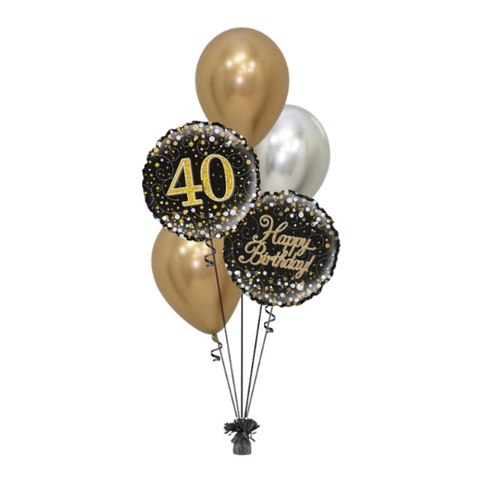 Black & Gold Age Fizz Balloon Bouquet | Ages 18 - 90 Available