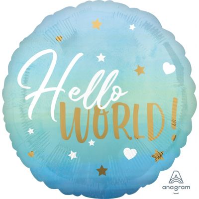 Hello World Blue Foil Balloon