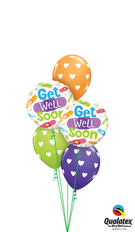 Get Well Soon Band Aid Hearts Balloon Bouquet